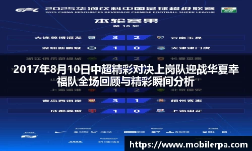 2017年8月10日中超精彩对决上岗队迎战华夏幸福队全场回顾与精彩瞬间分析